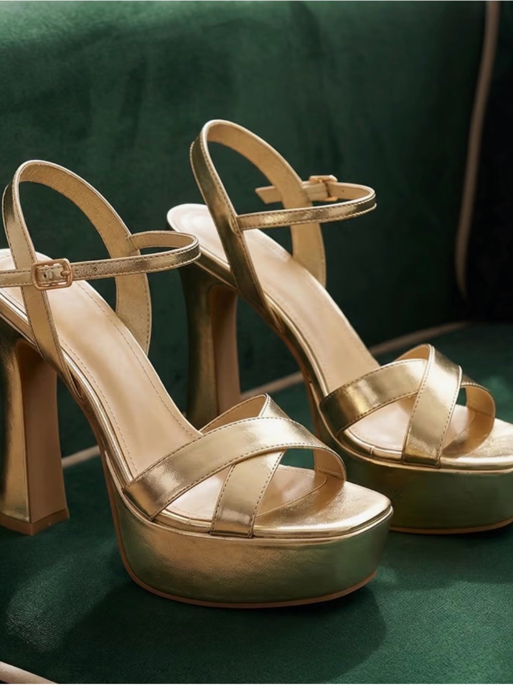 Metallic Gold Platform Sandals with Ankle Strap